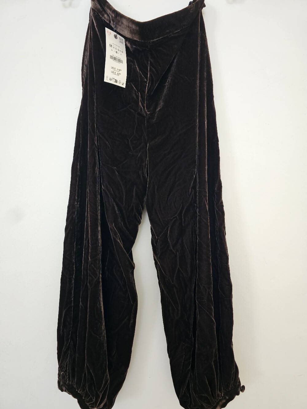 Zara Corduroy Wide-Leg Velvet Pants - Dark Brown